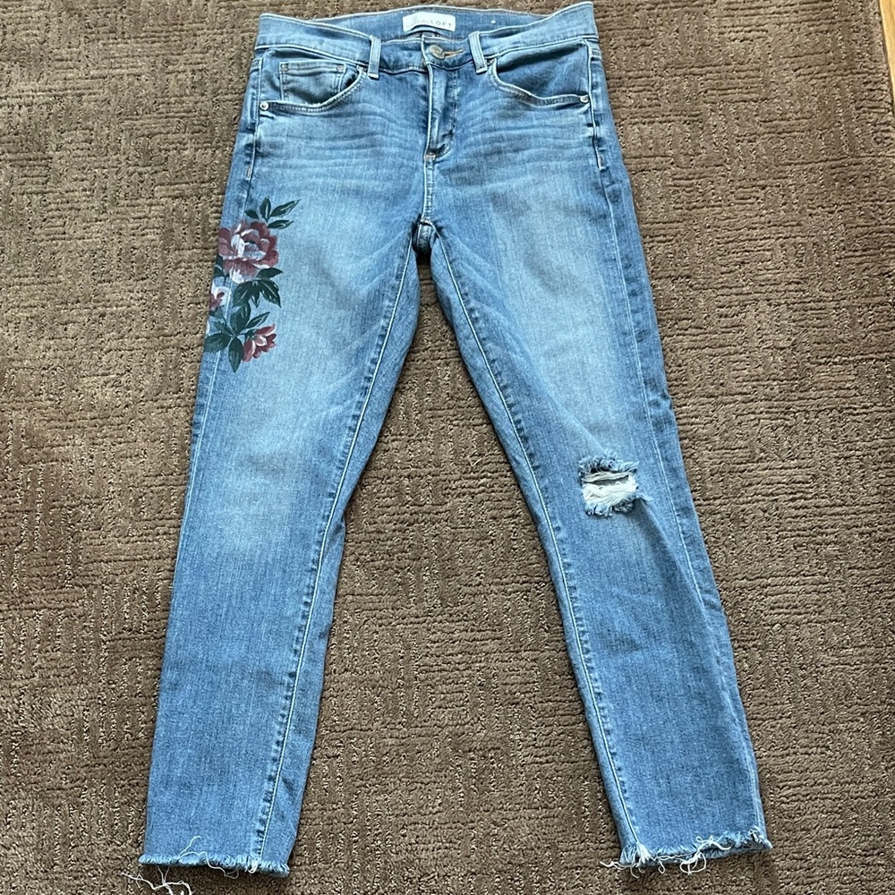 LOFT Blue Jeans with Floral side print